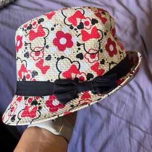 Adult Minnie Mouse Floral Straw Hat with Black Ribbon